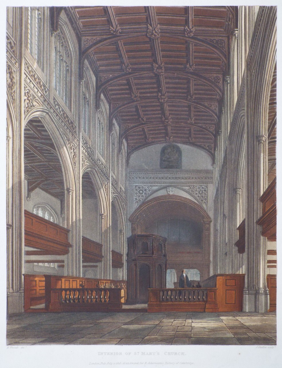 Aquatint - Interior of St. Mary's Church. - Stadler